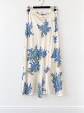 Rouje Carrie Floral Midi Skirt — White, Blue & Green